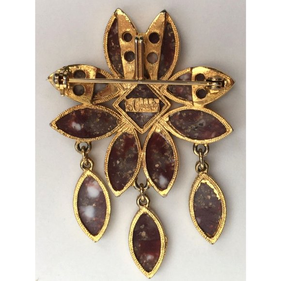 Vintage Signed CELEBRITY NY Red Matrix Dangle Pin Brooch / Pendant Gold Tone - Picture 3 of 3